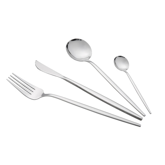 Meraki 24 Flatware Set Silverware Stainless Steel Flatware Utensils Cutlery Set Including Steak Knife Fork and Spoon