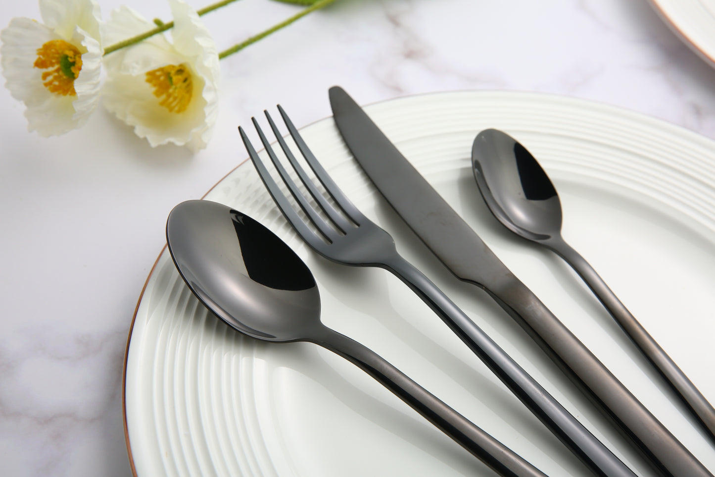 Elysian -24 Piece Set Black Stainless Steel Home Kitchen Flatware Include Forks Spoons Knives