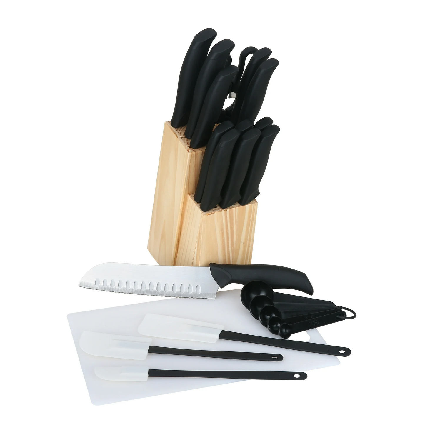 Knife Set With Block, Cutlery Essentials 23 Pieces Kitchen Stainless Steel Knife Block Sets With Cutting Board，Shears，Paring，Utility，Santoku，Steak Knives，Dishwasher Safe Cutlery Block Set