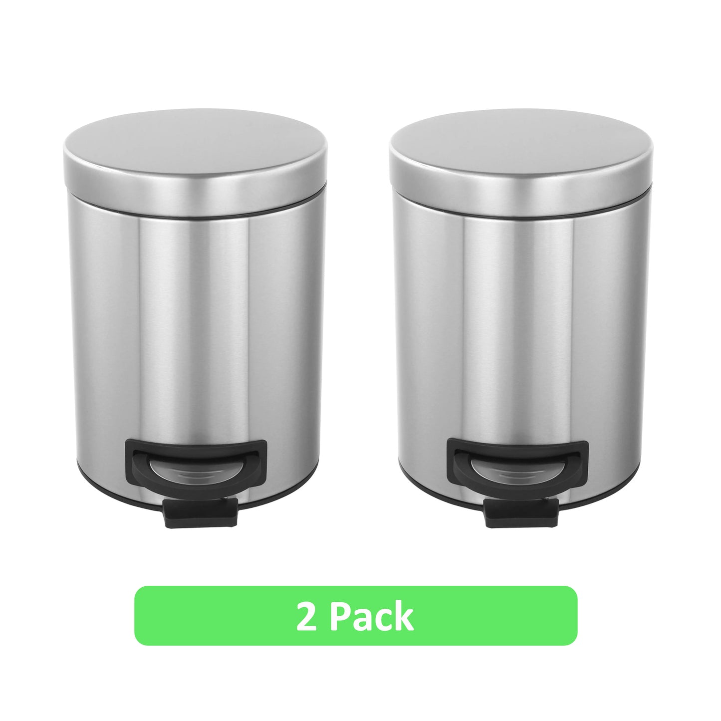 Kitchen Trash Can with Lid, 2 Pack 5 Liter/1.3 Gallon Stainless Steel Trash Can, Oval Step Garbage Can, Soft Close Trash Bin