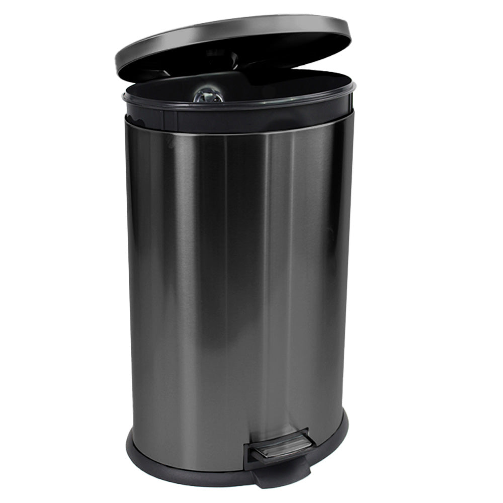 Trash Can with Lid - Assembled in USA 40 Liter/10.5 Gallon Stainless Steel Trash Can with Odor Protection Kitchen Garbage cans with Soft-Close Foot Pedal(Black)