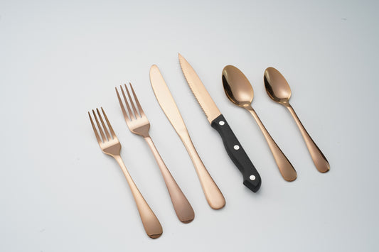 Silverware Sets with Steak Knife - 24 PC Stainless Steel Silverware Sets Service for 4 Dishwasher Safe, Mirror Polished Flatware Set(Rose)