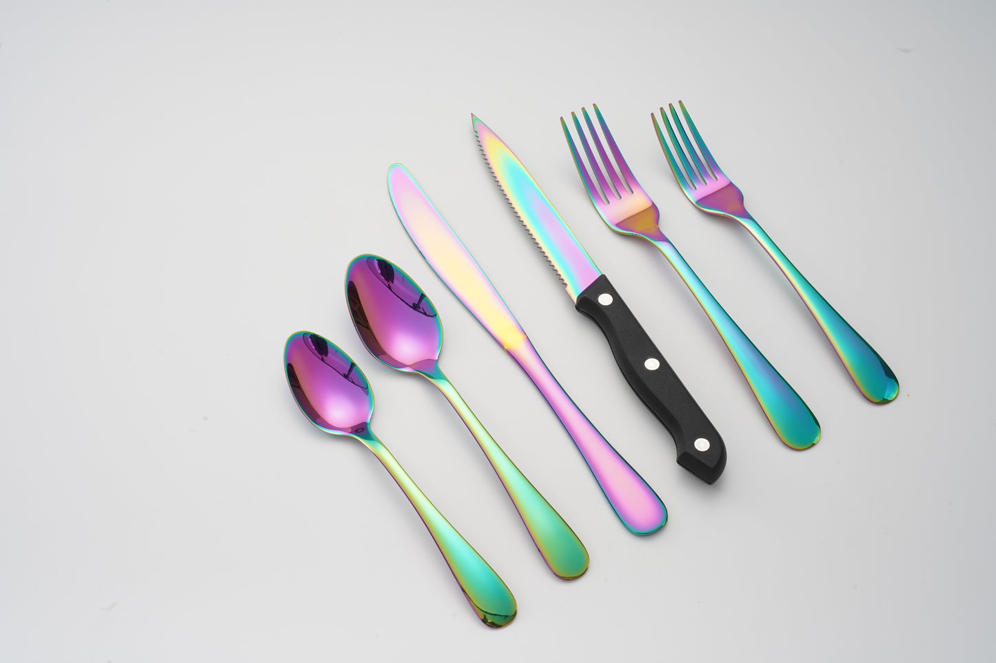 Rainbow Silverware Sets with Steak Knife - 24 PC Stainless Steel Silverware Sets Service for 4 Dishwasher Safe, Mirror Polished Flatware Set