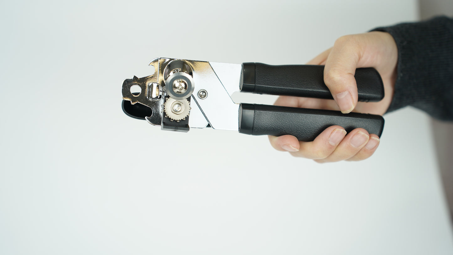 Can Opener, Manual Can Opener Heavy Duty Stainless Steel Smooth Edge Bottle Openers with Ergonomic Handles, Multifunctional Kitchen Tool (Black)