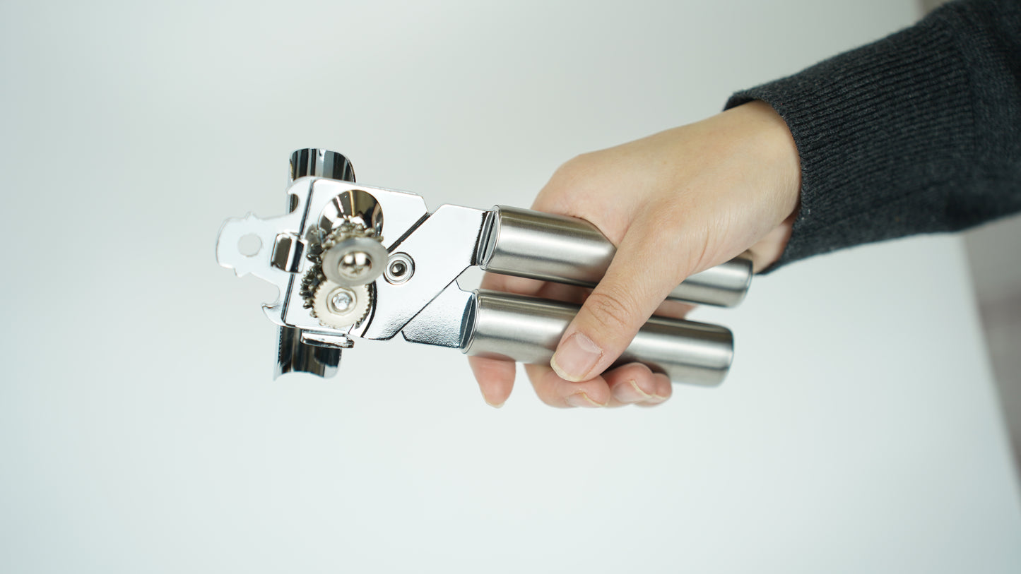 Can Opener, Manual Can Opener Heavy Duty Stainless Steel Smooth Edge Bottle Openers with Ergonomic Handles, Multifunctional Kitchen Tool (Silver)