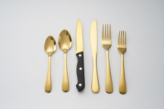 Silverware Sets with Steak Knife - 24 PC Stainless Steel Silverware Sets Service for 4 Dishwasher Safe, Mirror Polished Flatware Set(Gold)
