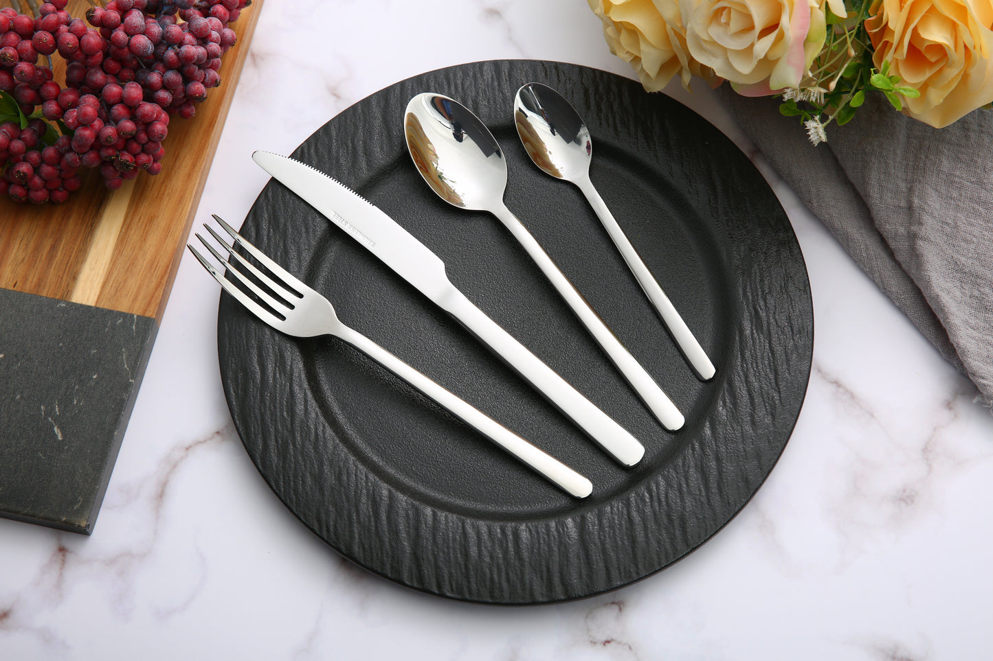 Reverie 24 Piece Flatware Set Silverware Stainless Steel Flatware Utensils Cutlery Set Including Steak Knife Fork and Spoon