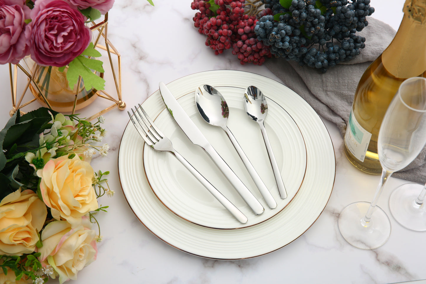 Reverie 24 Piece Flatware Set Silverware Stainless Steel Flatware Utensils Cutlery Set Including Steak Knife Fork and Spoon